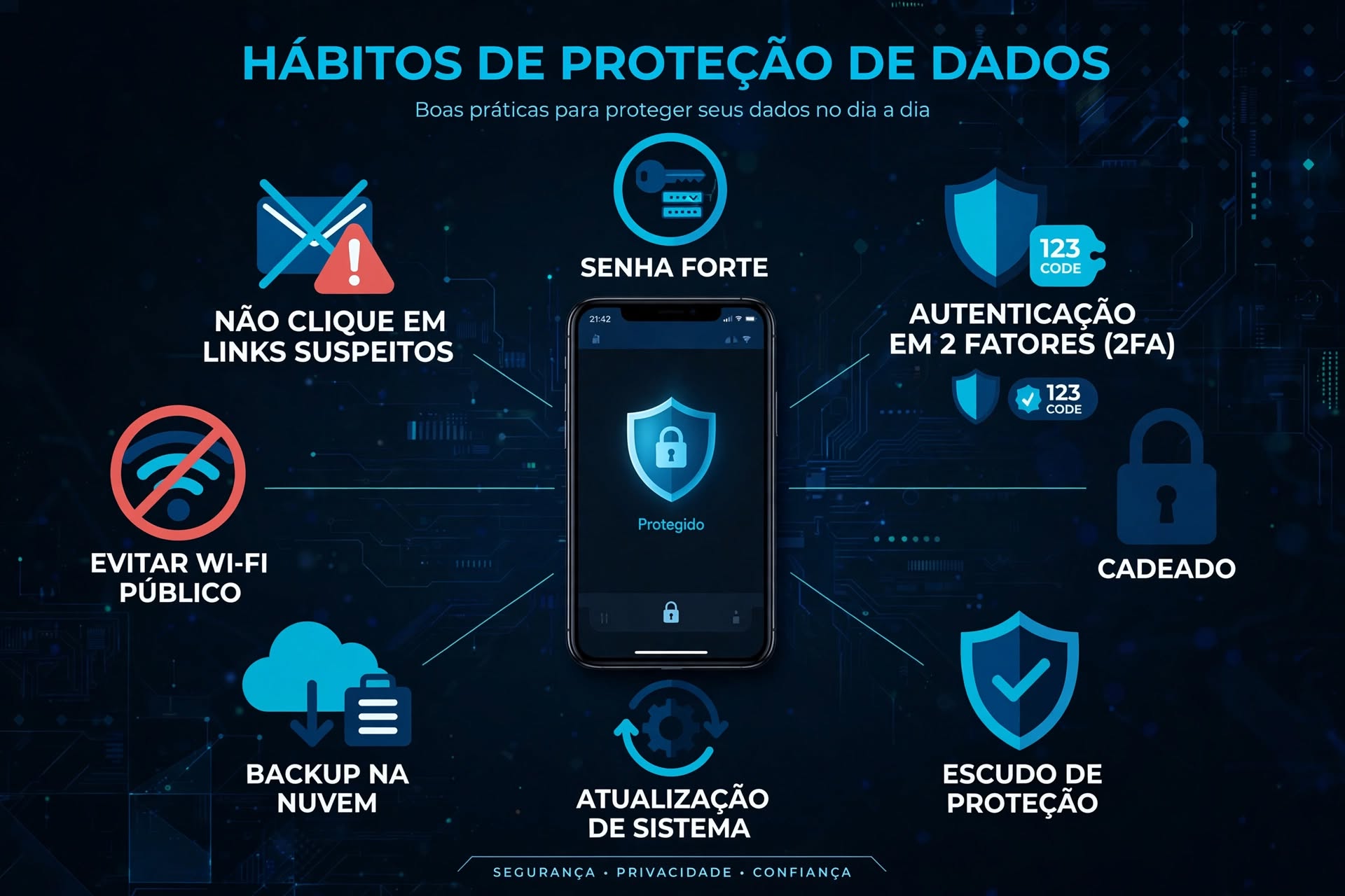 Infográfico com hábitos de proteção de dados no celular